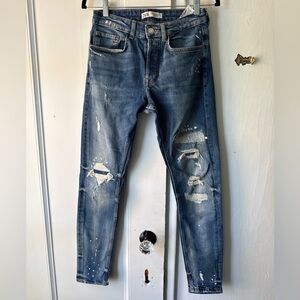 Zara Men's Skinny Ripped Jeans - Blue